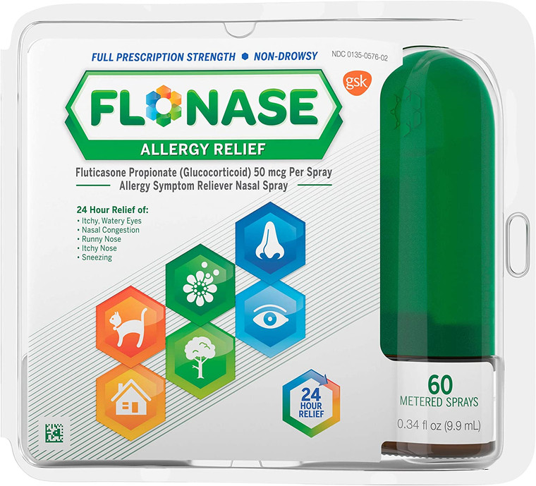Flonase Allergy Relief Nasal Spray, Allergy Medicine Nose Spray, 24 Hour Non-Drowsy, 60 Sprays, 0.34 Fl Oz